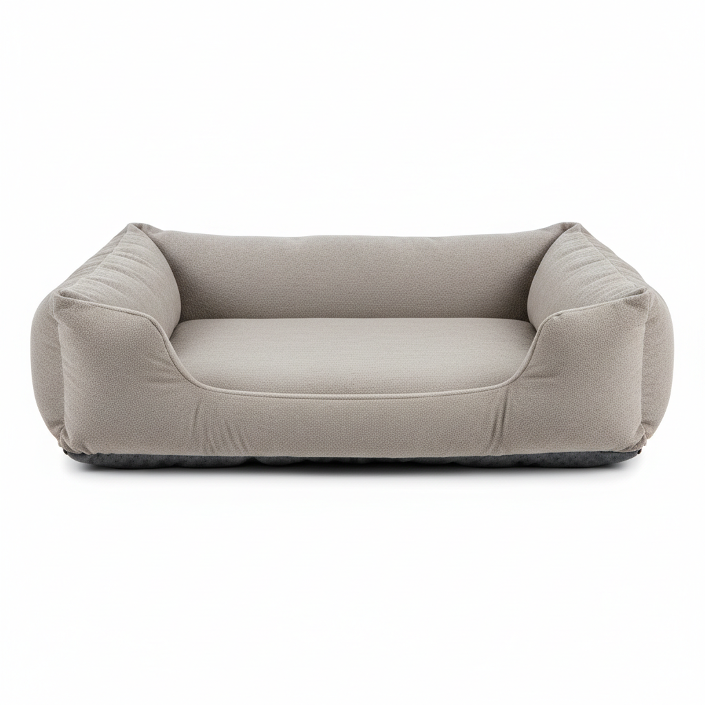 Premium orthopedic memory foam dog bed in beige and gray