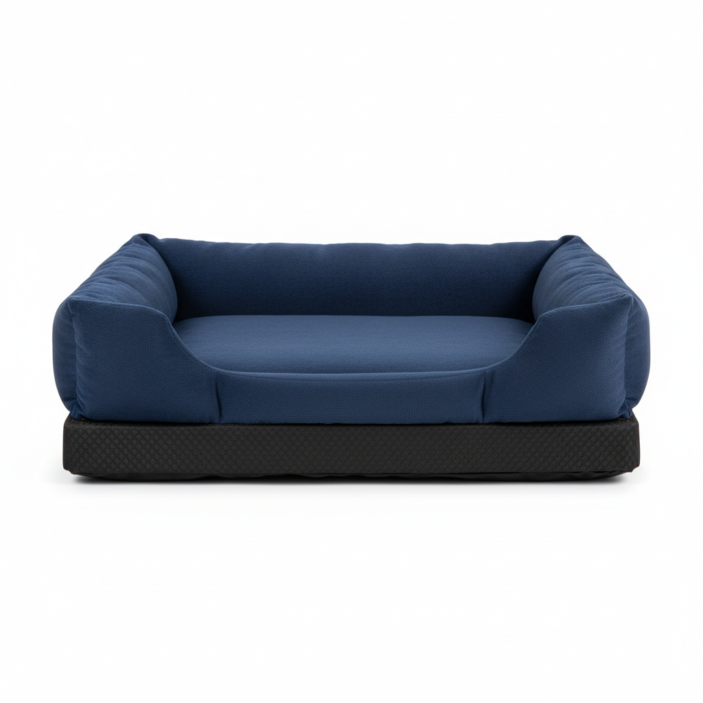 Premium orthopedic memory foam dog bed in dark navy blue